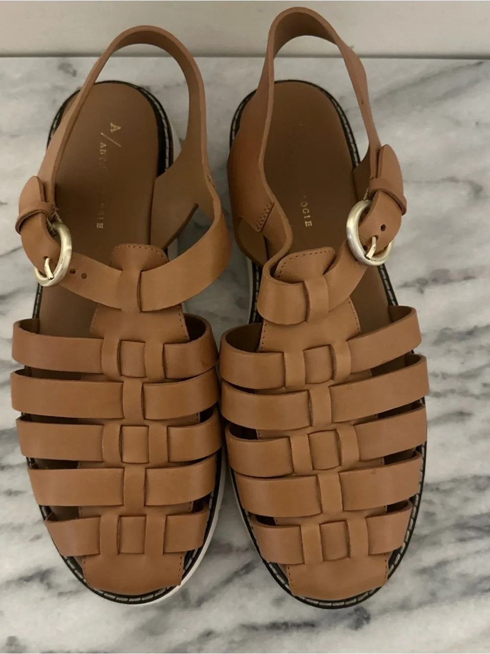 Anthropologie Women's Tan Leather Slingback Fisherman Sandals Sz 41